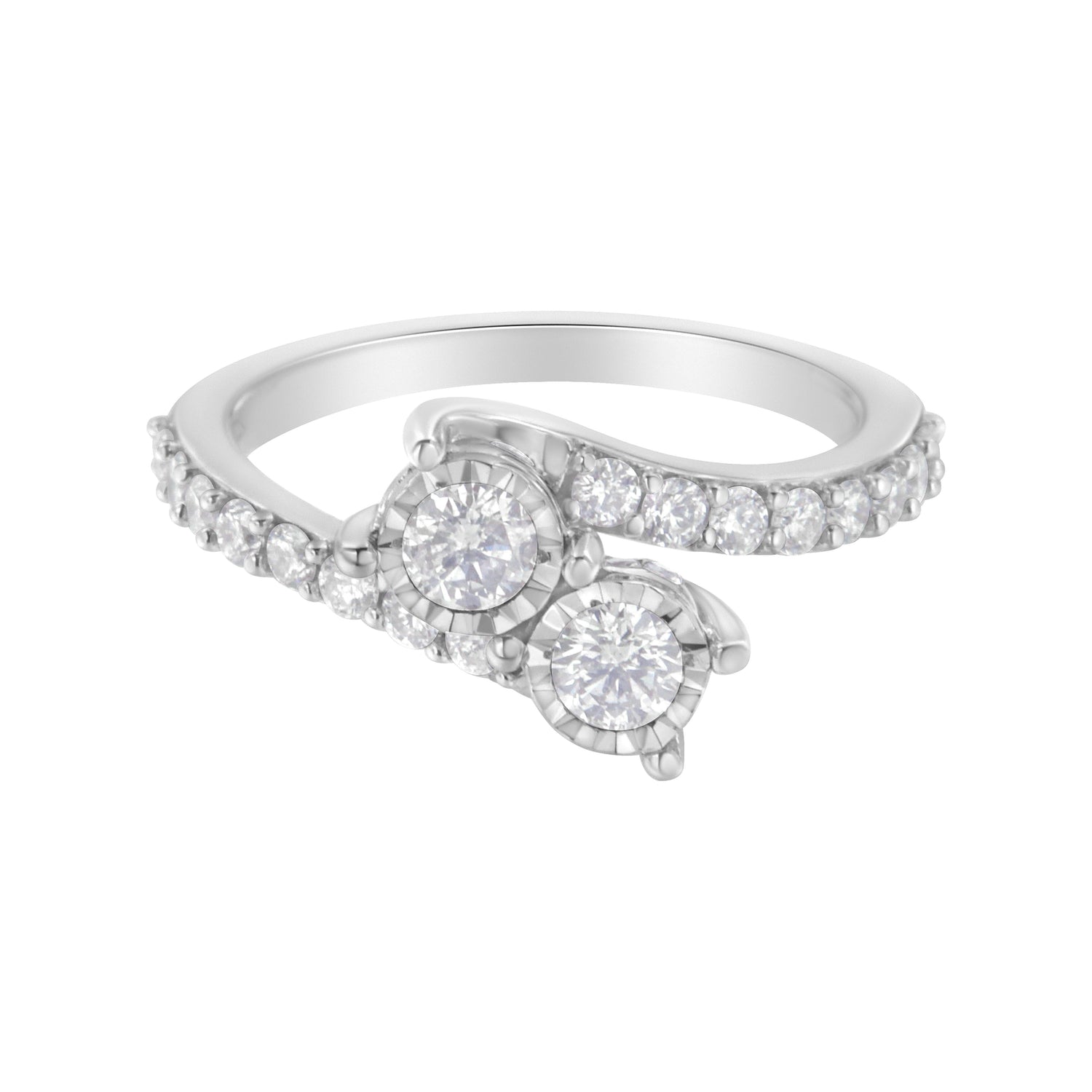 10K White Gold Two-Stone Miracle-Set Diamond Bypass Ring (1 Cttw, H-I Color, I1-I2 Clarity) - Size 6 by Bids.com