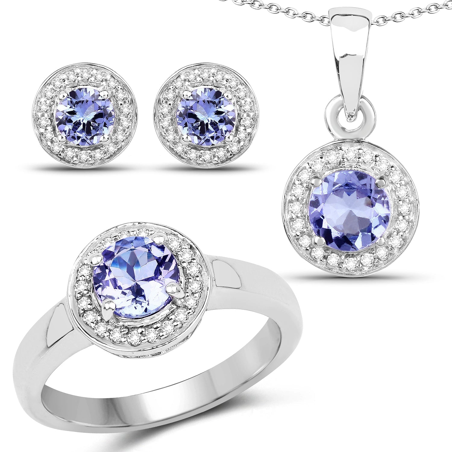 3.22 Carat Genuine Tanzanite &amp; White Topaz .925 Sterling Silver Ring  DestGlow