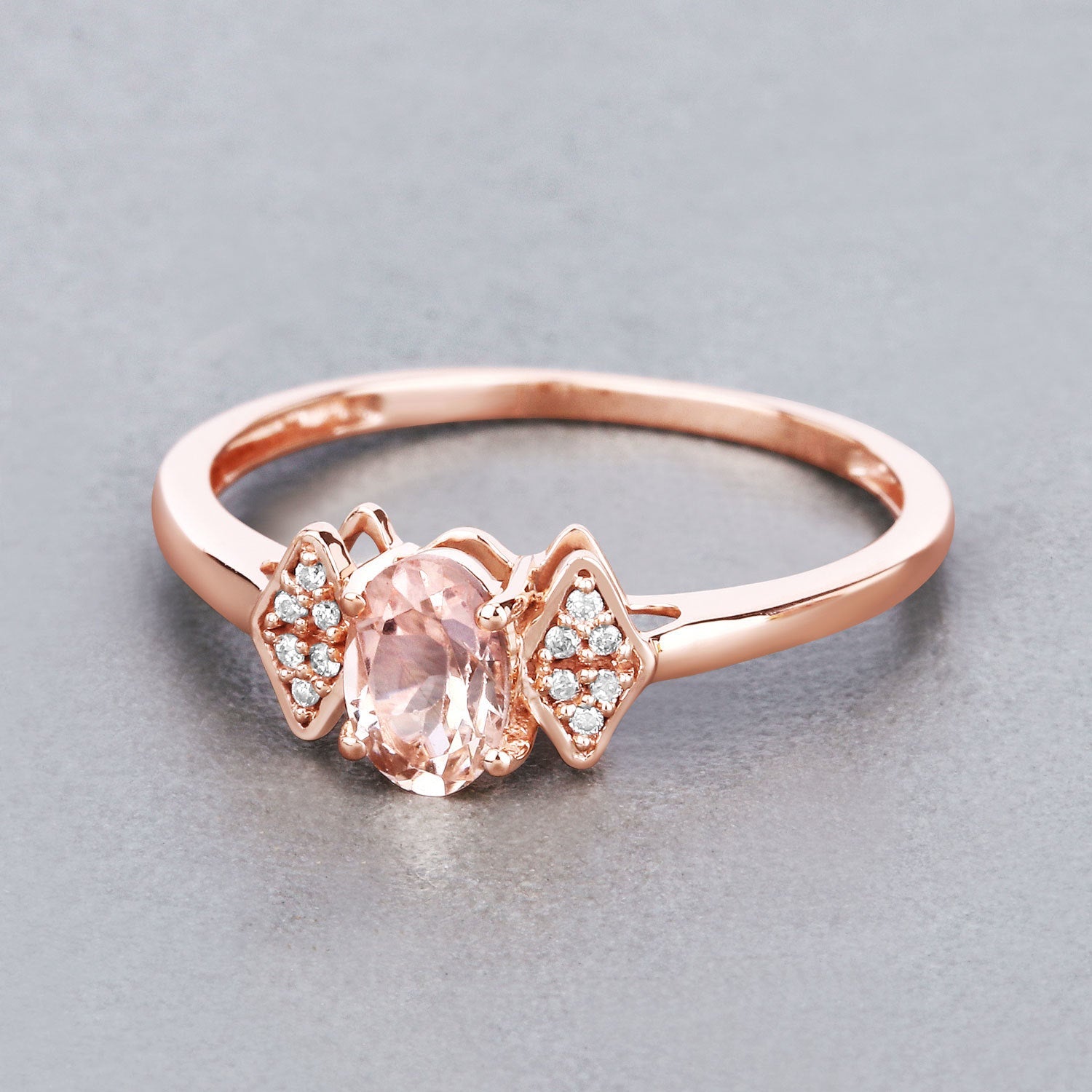 0.46 Carat Genuine Morganite and White Diamond 14K Rose Gold Ring by Bids.com