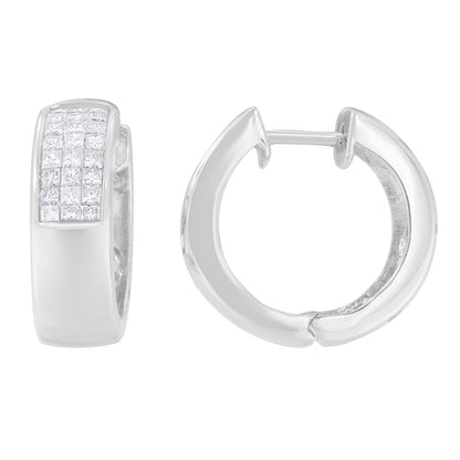 14K White Gold 1 1/8 cttw Princess and Round Cut Diamond Huggie Earrings (H-I, VS1-VS2) by Bids.com