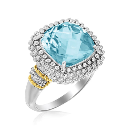 18k Yellow Gold &amp; Sterling Silver Sky Blue Topaz and Diamond Popcorn Ring by Bids.com