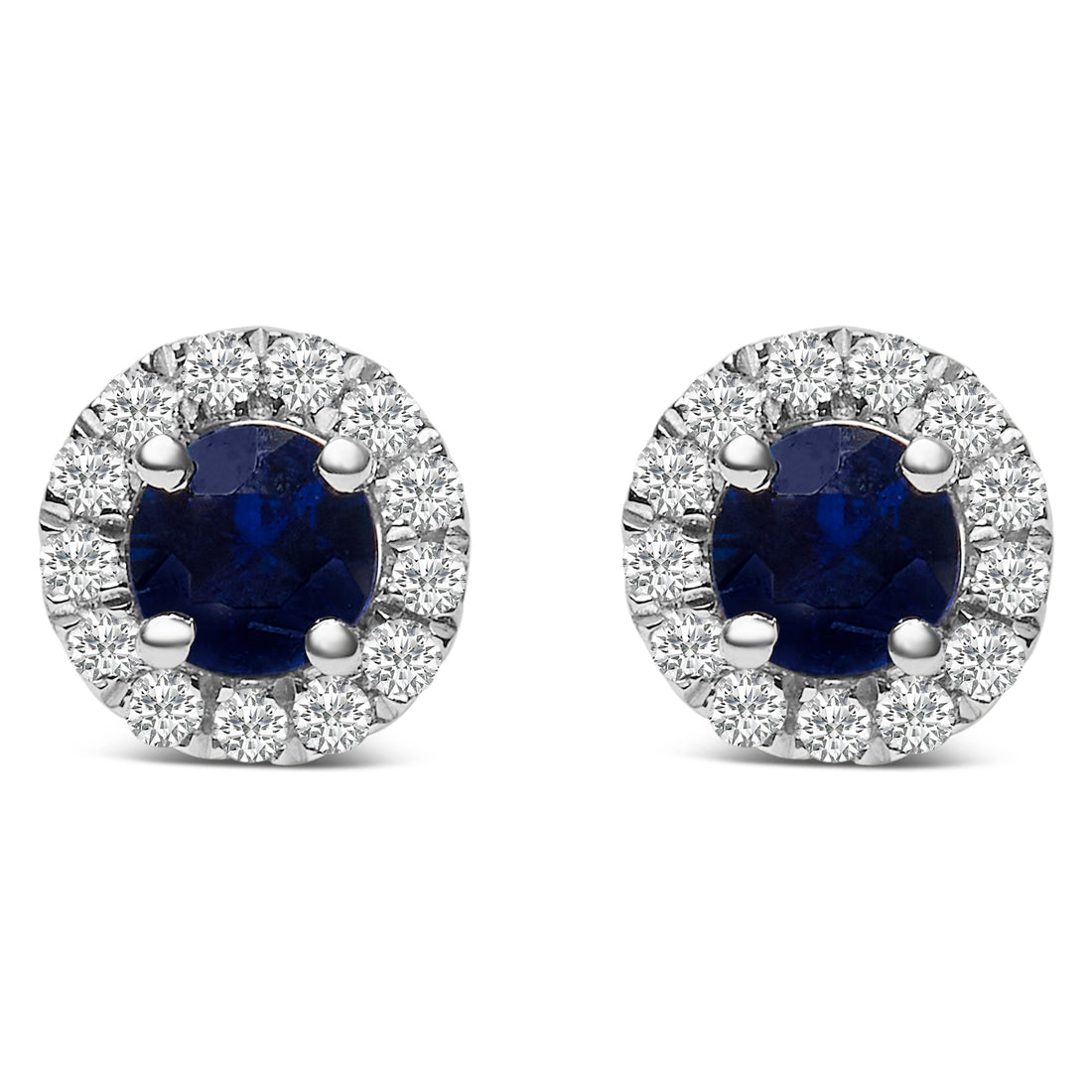 10K White Gold 3.25mm x 3.25mm Round Blue Sapphire and 1/10 Cttw Diamond Halo Stud Earrings (I-J Color, I1-I2 Clarity) by Bids.com