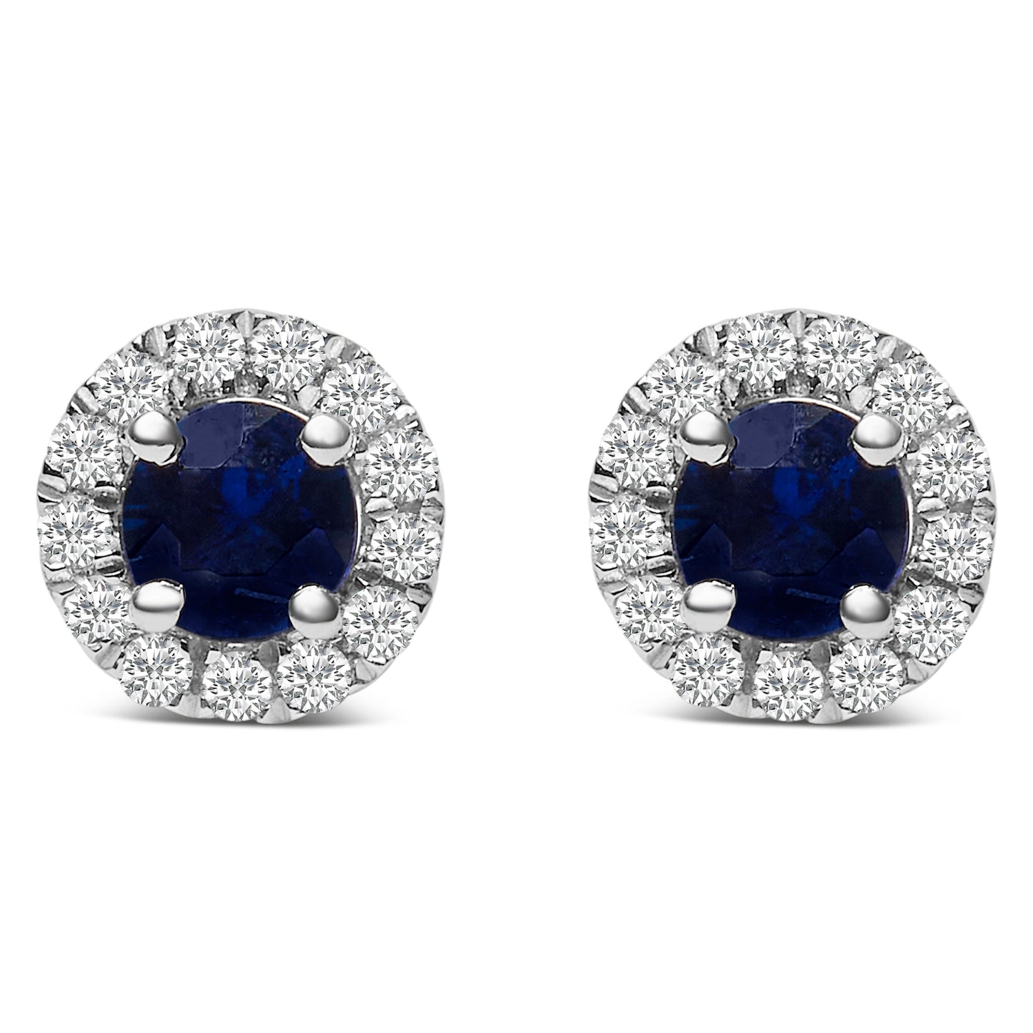 10K White Gold 3.25mm x 3.25mm Round Blue Sapphire and 1/10 Cttw Diamond Halo Stud Earrings (I-J Color, I1-I2 Clarity) by Bids.com
