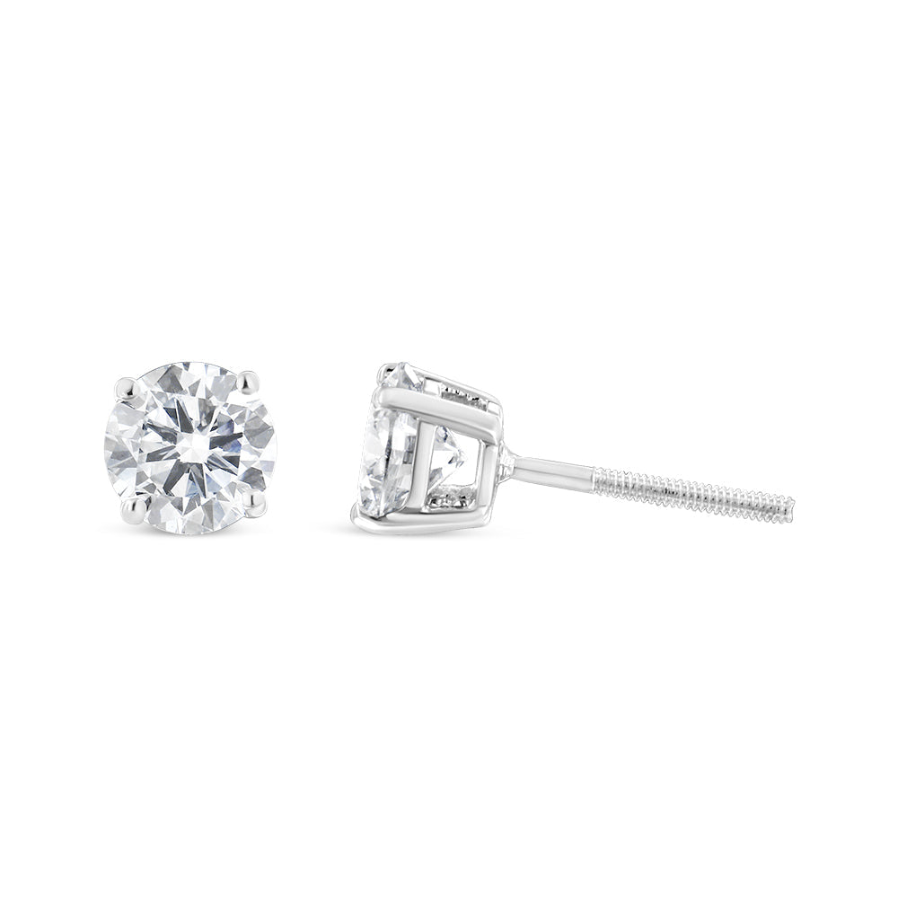 14K White Gold 1-1/2 Cttw Round Brilliant-Cut Diamond Classic 4-Prong Stud Earrings with Screw Backs (H-I Color, I1-I2 Clarity) by Bids.com