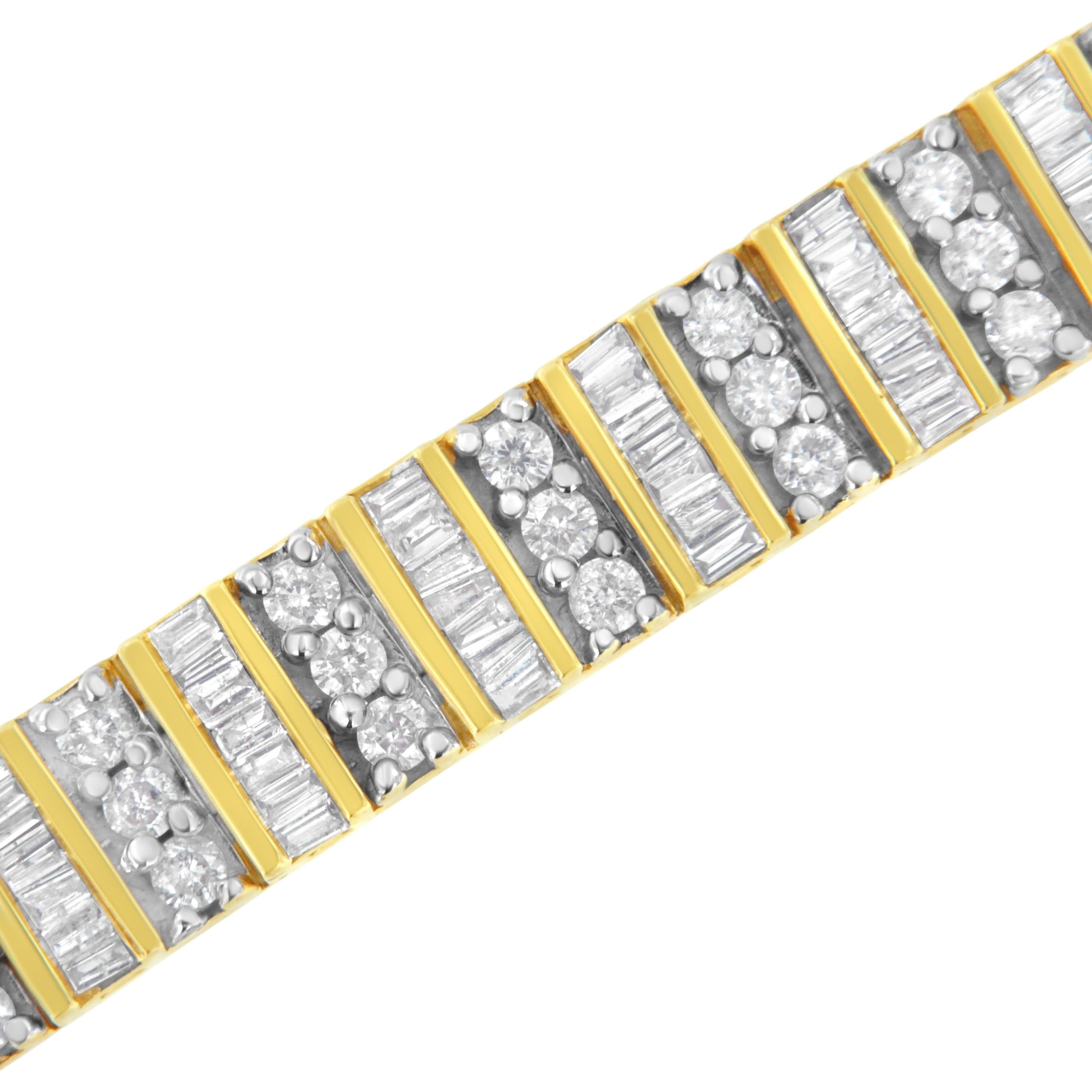 14K Yellow Gold 5.50 Cttw Round and Baguette Diamond Link Bracelet by Bids.com