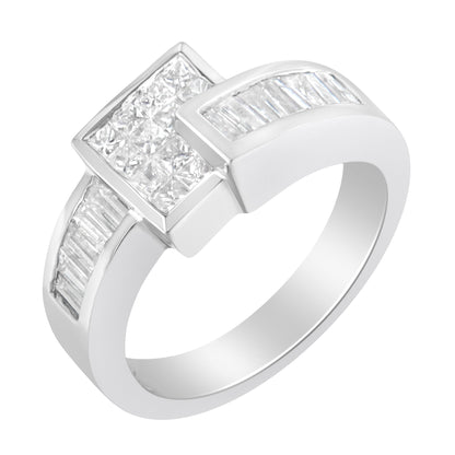 14K White Gold Princess and Baguette-cut Diamond Ring (1 1/3 Cttw, G-H Color, SI2-I1 Clarity) - Size 6-3/4  DestGlow