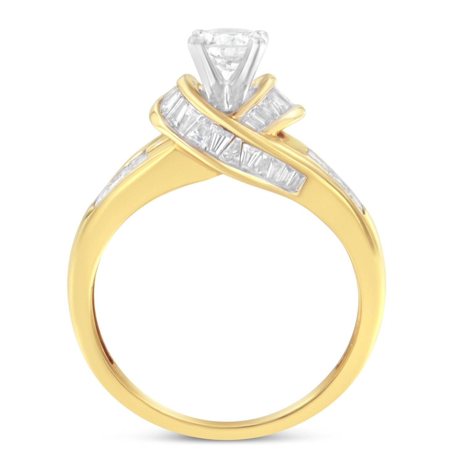14K Two-Toned Gold Round, Baguette and Princess Cut Diamond Ring (1 1/8 Cttw, H-I Color, SI2-I1 Clarity) - Size 6 by Bids.com