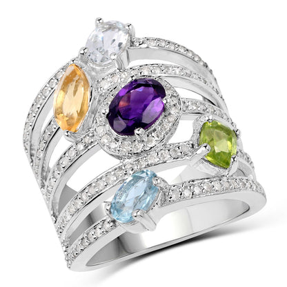 3.66 Carat Genuine Multi Stones .925 Sterling Silver Ring by Bids.com