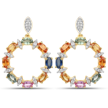4.12 Carat Genuine Multi Sapphire .925 Sterling Silver Earrings by Bids.com