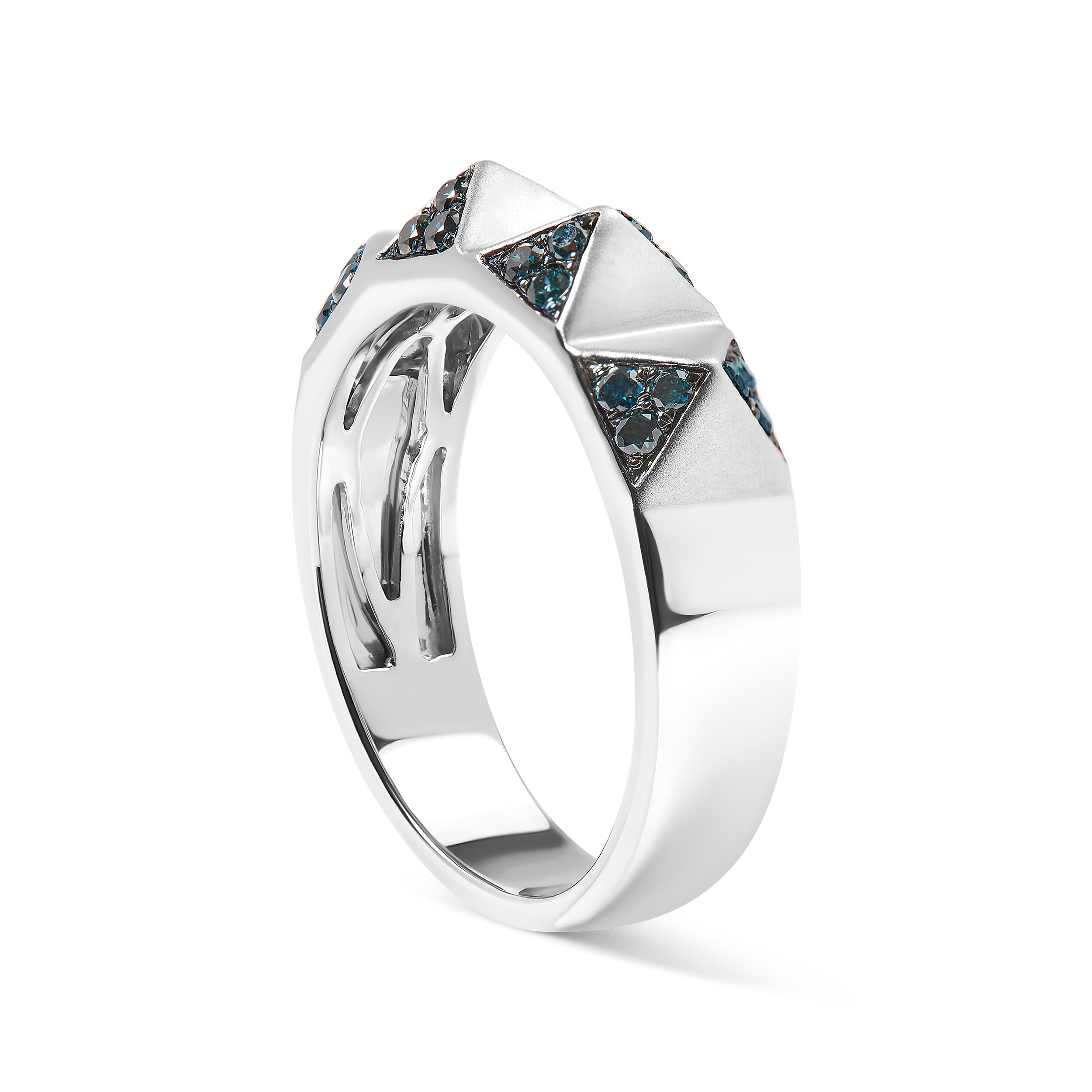 14K White Gold 1/4 Cttw Treated Blue Diamond Pyramid Band Ring (Blue Color, SI1-SI2 Clarity)- Size 7 by Bids.com