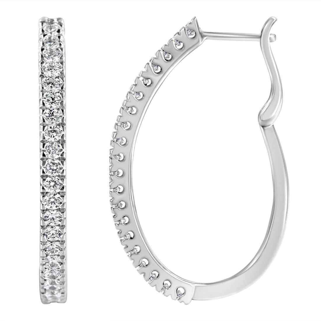 10KT White Gold 1 cttw Diamond Hoop Earrings (I-J Clarity, I2-I3 Color) by Bids.com