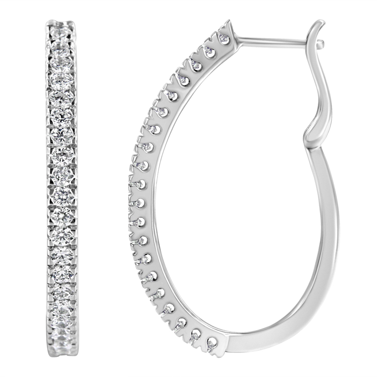 10KT White Gold 1 cttw Diamond Hoop Earrings (I-J Clarity, I2-I3 Color) by Bids.com