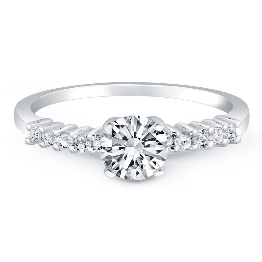 14k White Gold Shared Prong Accent Diamond Engagement Ring by Bids.com