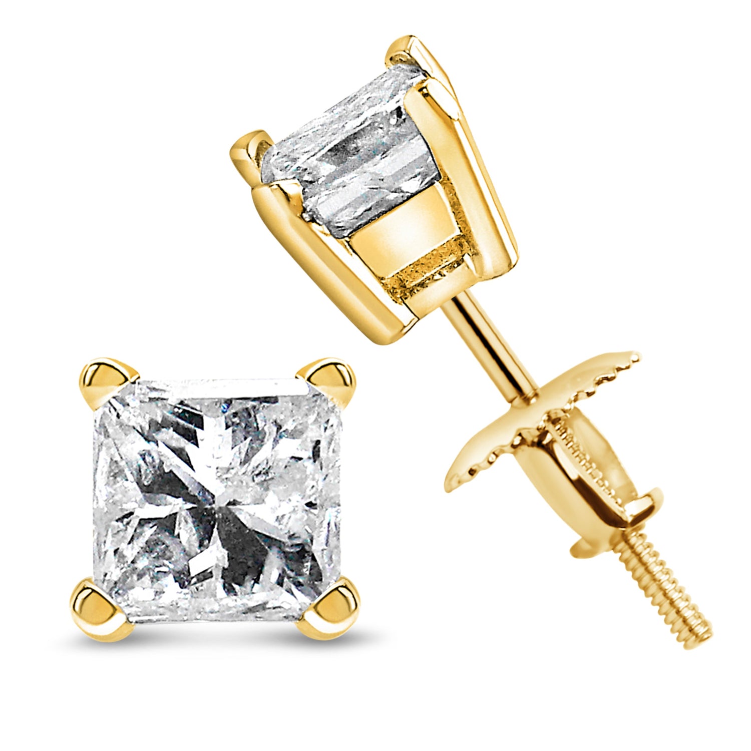 14K Yellow Gold 1/2 Cttw Princess Cut Diamond Solitaire Stud Earrings with Screwbacks (I-J Color, SI2-I1 Clarity) by Bids.com