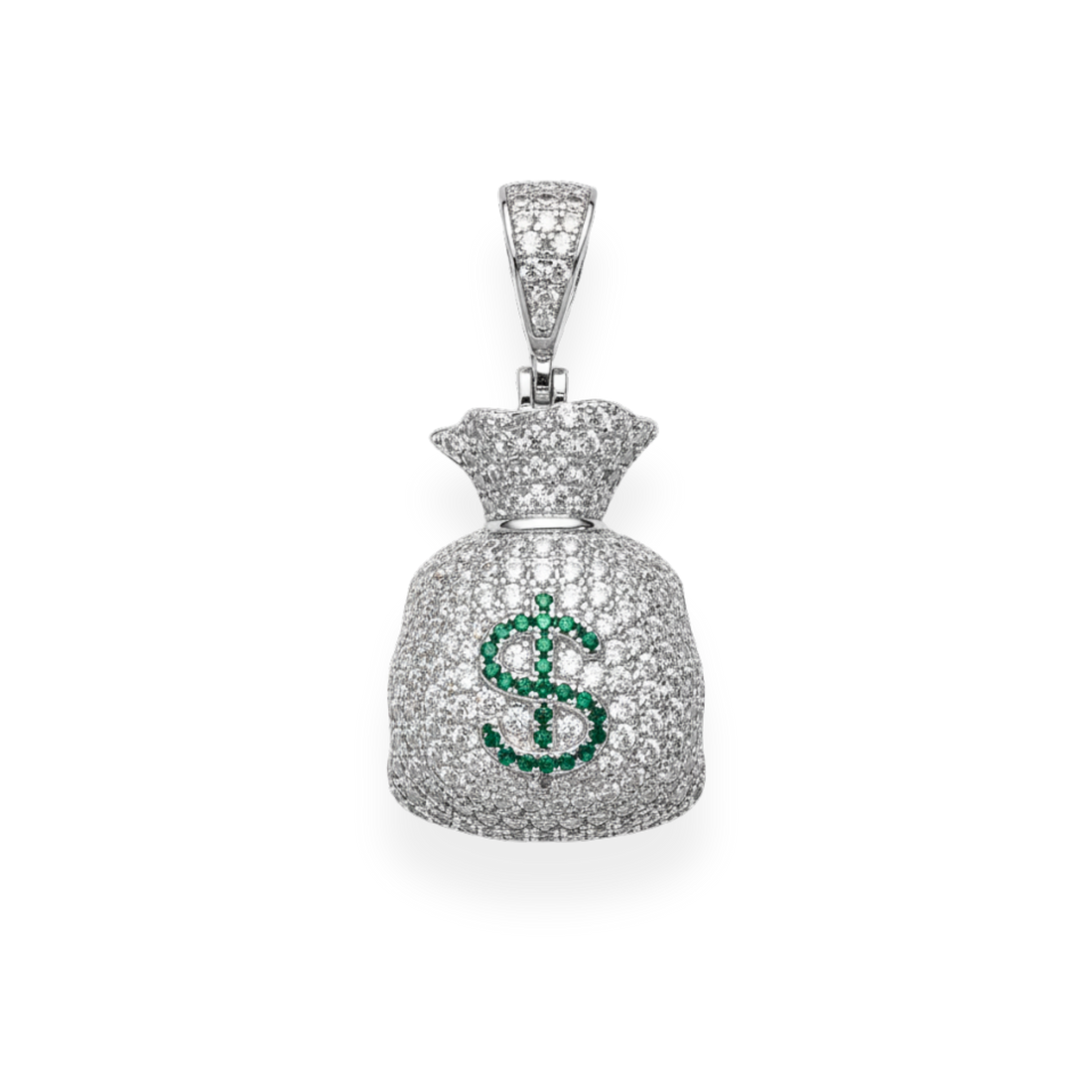 925 Silver Gold Plated Money Bag Dollar Sign Iced Pendant Emoji CZ Hip Hop