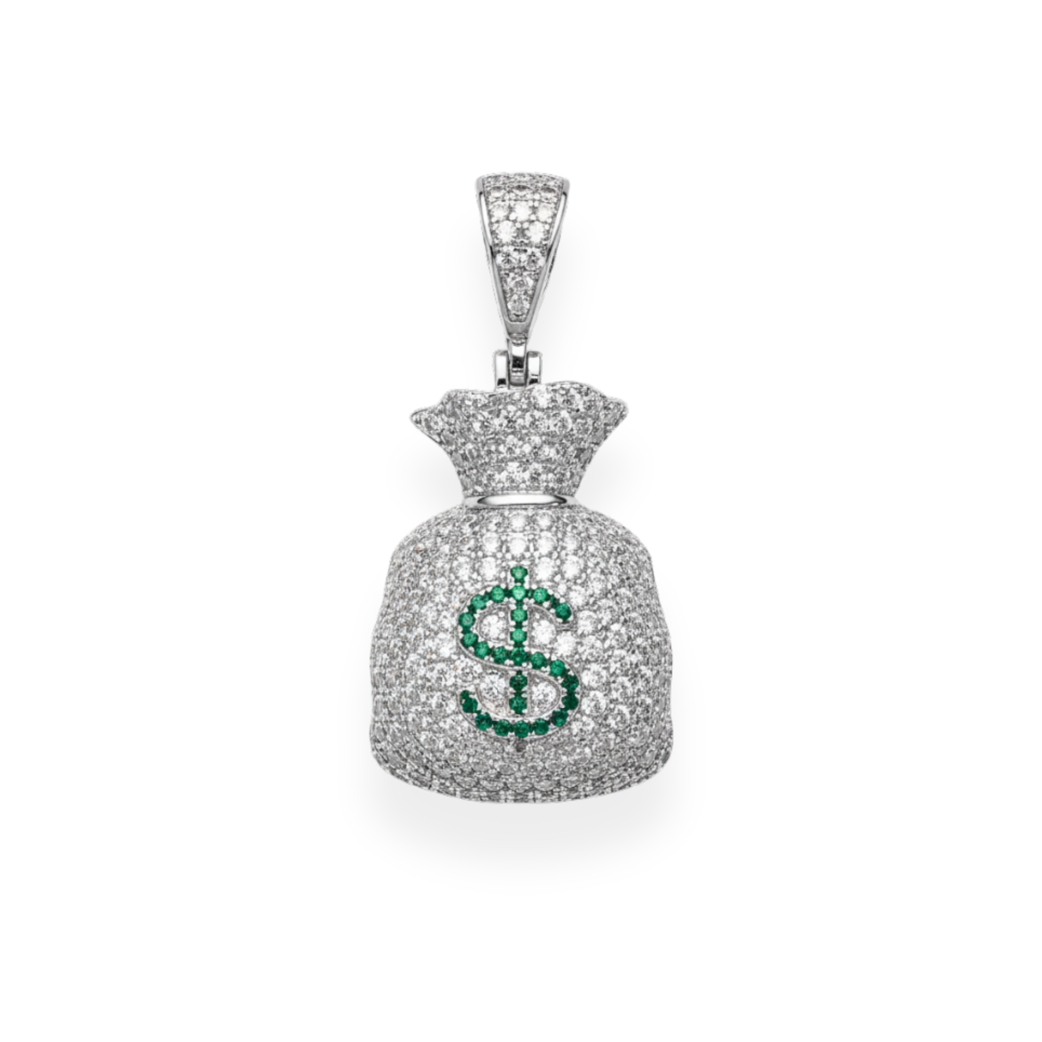 925 Silver Gold Plated Money Bag Dollar Sign Iced Pendant Emoji CZ Hip Hop