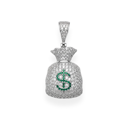 925 Silver Gold Plated Money Bag Dollar Sign Iced Pendant Emoji CZ Hip Hop