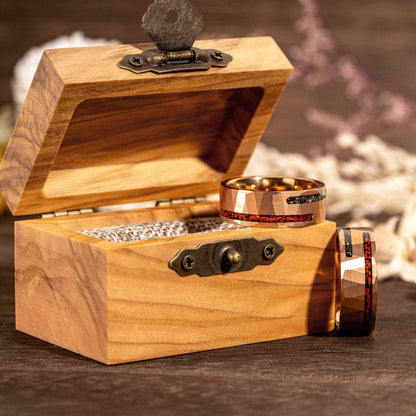 Dinosaur Bone &amp; Meteorite Ring Tungsten Carbide Wedding Band - DestGlow