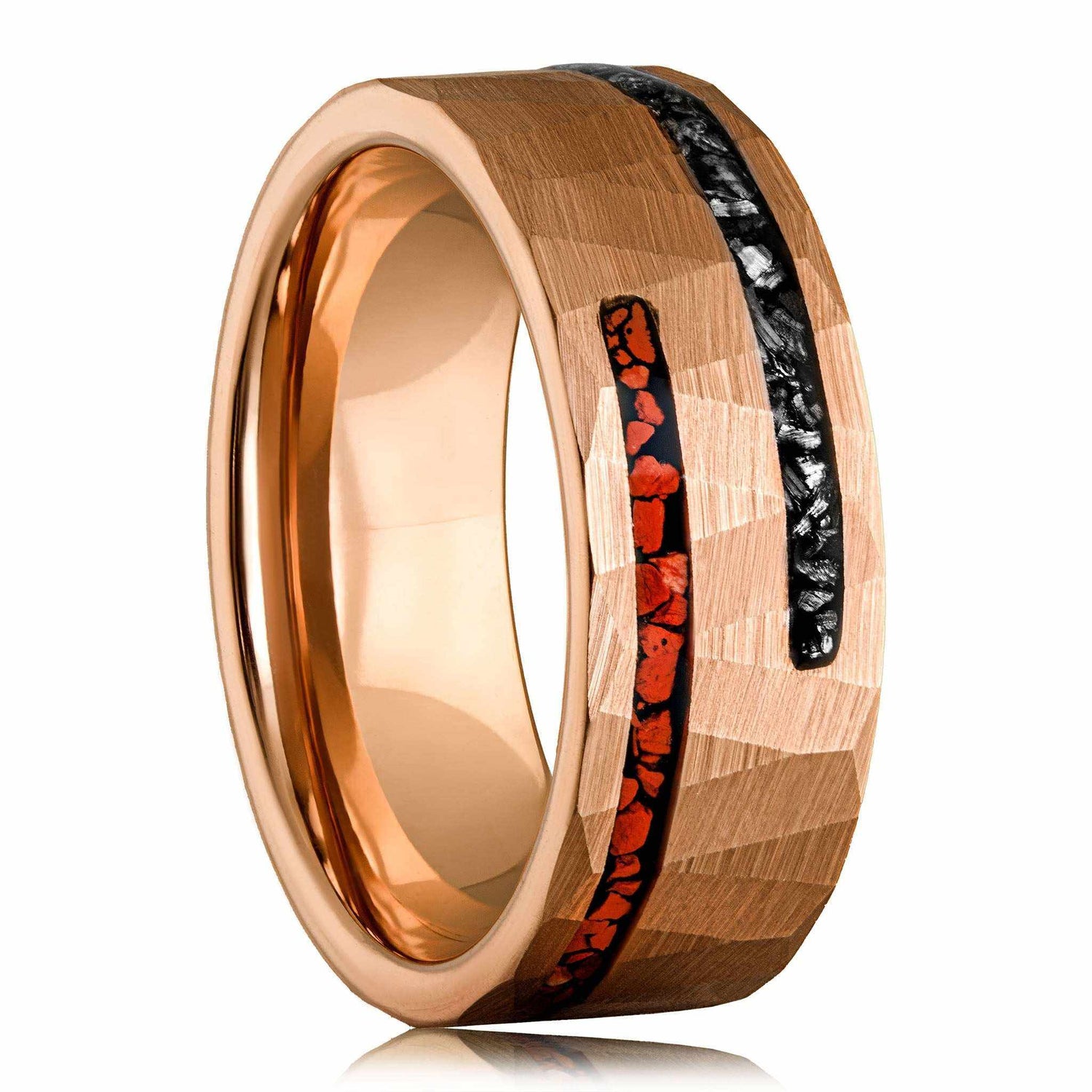 Dinosaur Bone &amp; Meteorite Ring Tungsten Carbide Wedding Band - DestGlow
