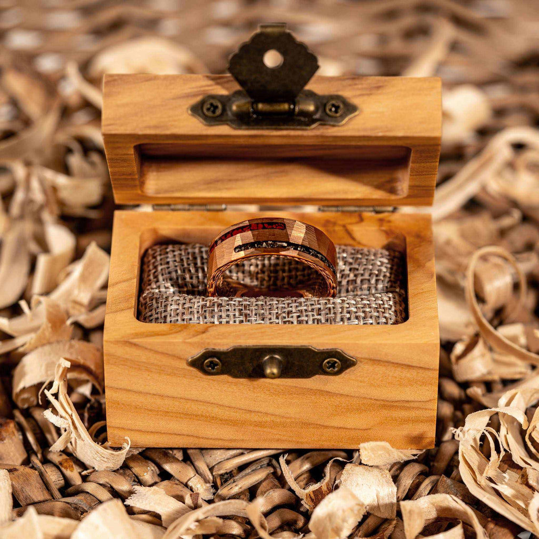 Dinosaur Bone &amp; Meteorite Ring Tungsten Carbide Wedding Band - DestGlow