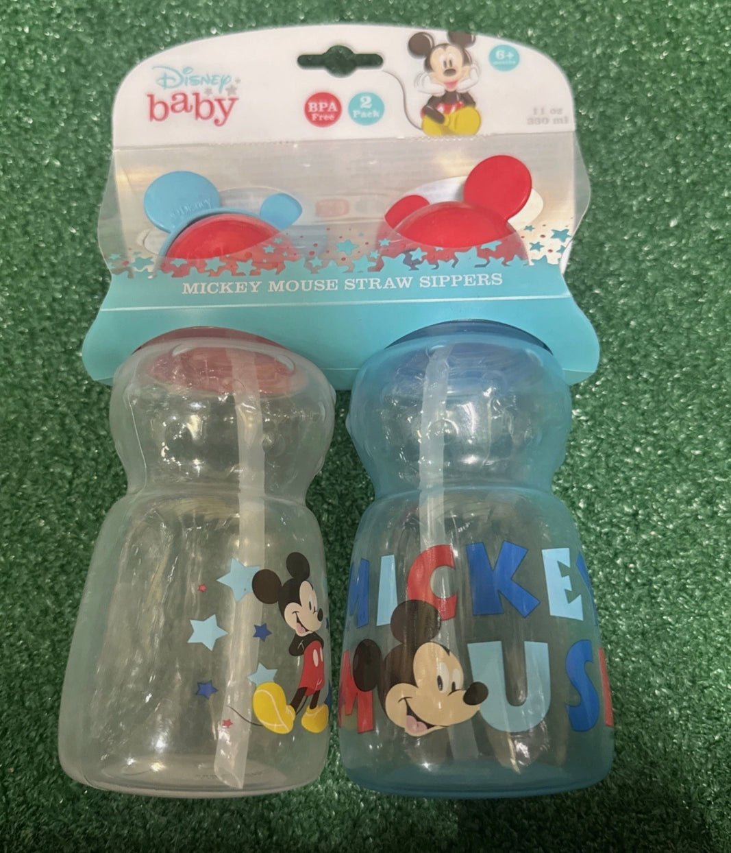 Disney Mickey Mouse Straw Sipper Cups, 11 oz, Aqua