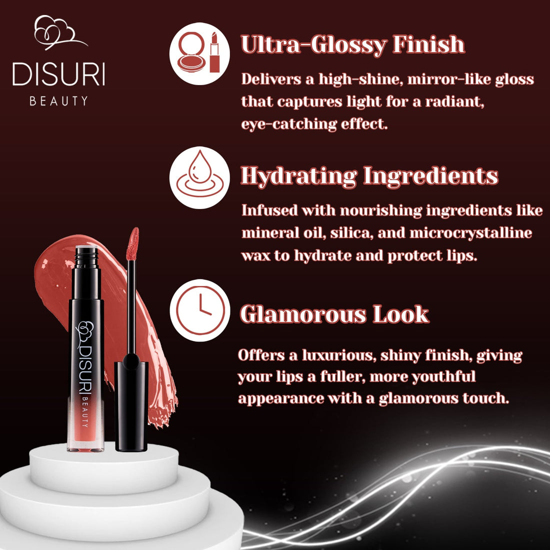 DISURI Beauty Glossy Blast Lip Gloss - Coral Rose (M32)  DestGlow