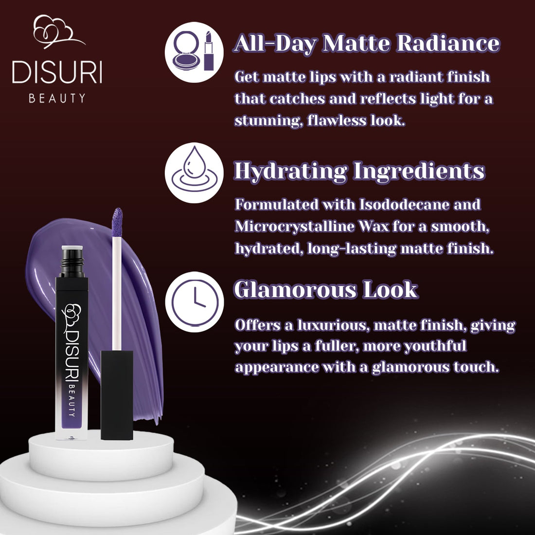 DISURI Beauty Liquid Lipstick - Royal Purple (50)  DestGlow
