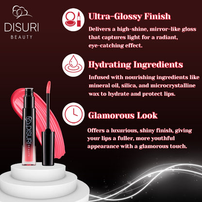DISURI Beauty Glossy Blast Lip Gloss - Pink Cupcake (M9)