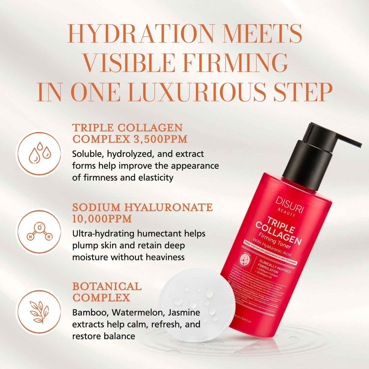 DISURI Triple Collagen Firming Toner – Hydrating &amp; Firming Toner with 3,500ppm Collagen (8.45 oz)