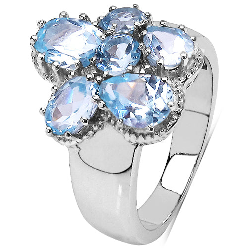3.56 Carat Genuine Blue Topaz .925 Sterling Silver Cluster Ring by Bids.com