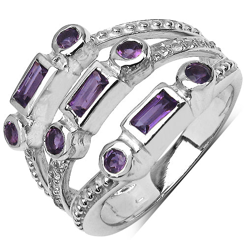 0.87 Carat Genuine Amethyst &amp; White Topaz .925 Sterling Silver Ring by Bids.com