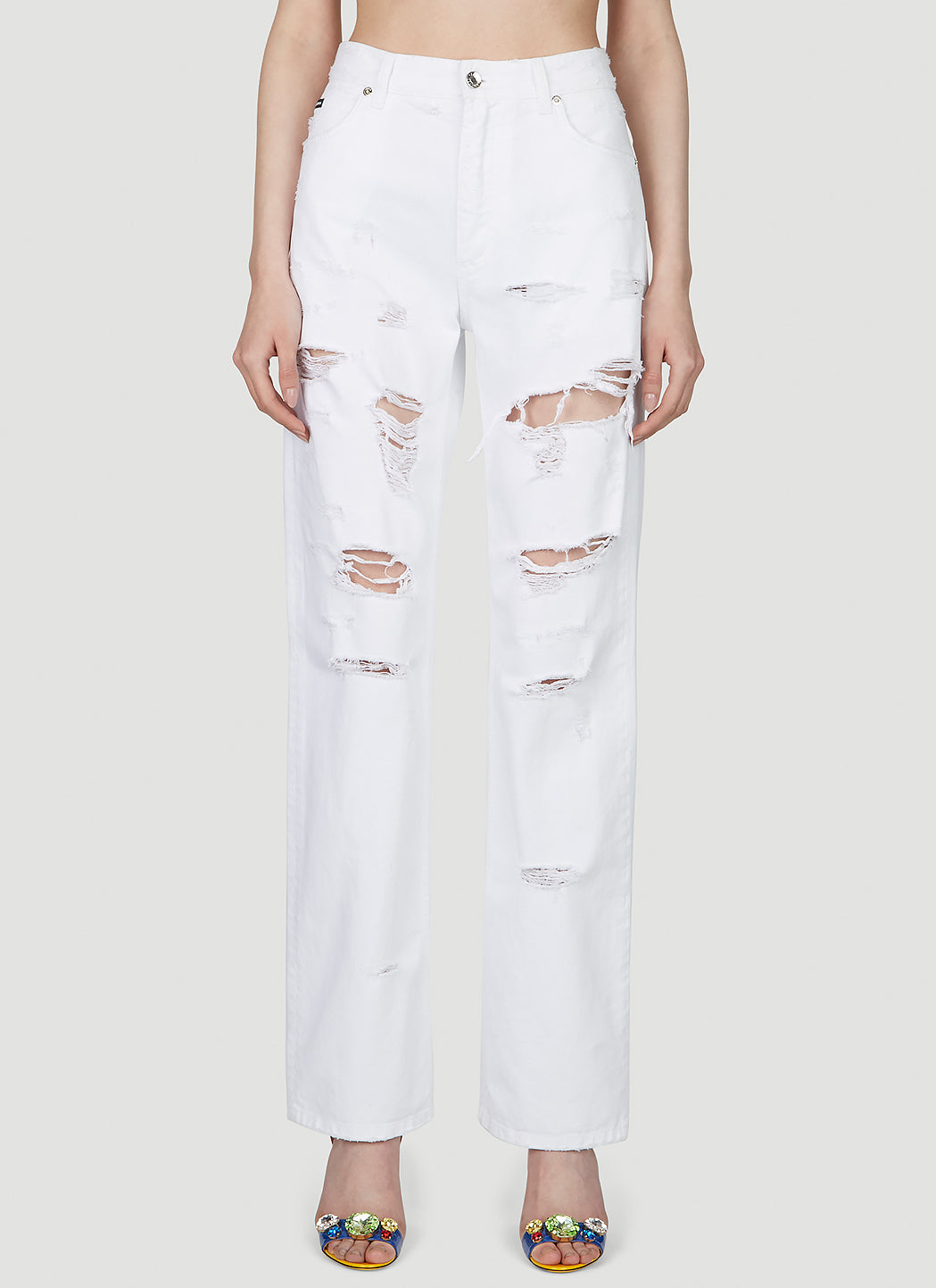 Dolce &amp; Gabbana Women Logo Plaque Distressed Jeans