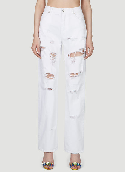 Dolce &amp; Gabbana Women Logo Plaque Distressed Jeans