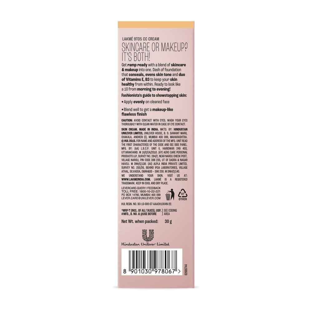 Lakme 9 To 5 Complexion Care Cc Face Cream SPF 30-Honey