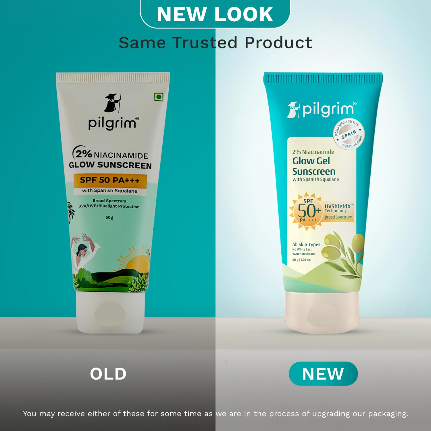 Pilgrim 2% Niacinamide Glow Sunscreen SPF 50 +++ Enhances Glow, Broad spectrum, Non-greasy, No white cast &amp; Prevents Tanning