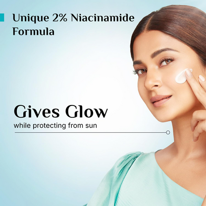 Pilgrim 2% Niacinamide Glow Sunscreen SPF 50 +++ Enhances Glow, Broad spectrum, Non-greasy, No white cast &amp; Prevents Tanning