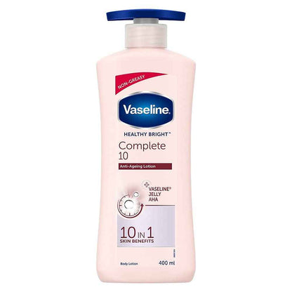 Vaseline Healthy Bright Complete 10 Anti Ageing Body Lotion, 10 in 1 Body Lotion With Vitamin B3, AHA, Pro-Retinol