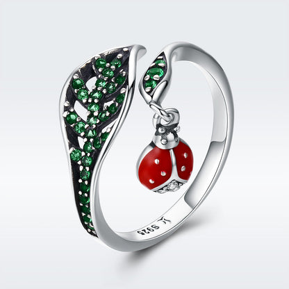 925 Sterling Silver Ring with Genuine Beetle and Leaf Design - 0.8x0.5cm, Women  DestGlow
