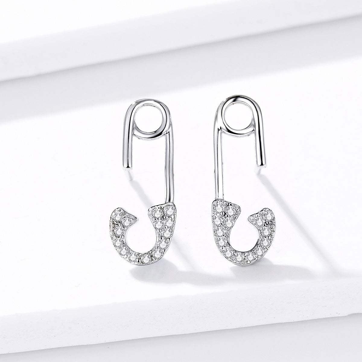 925 Sterling Silver Earrings for Women - 1.7x0.6cm, Platinum Plated with Pavé Setting CZ  DestGlow
