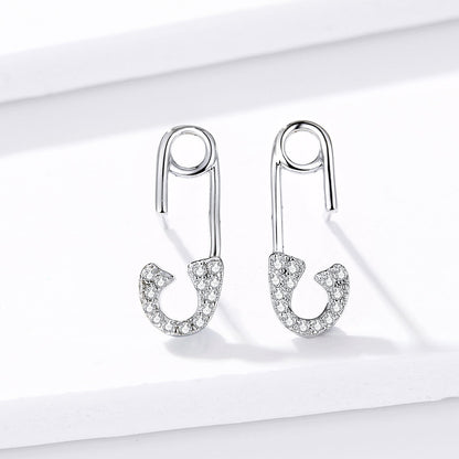 925 Sterling Silver Earrings for Women - 1.7x0.6cm, Platinum Plated with Pavé Setting CZ  DestGlow