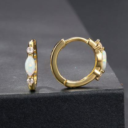 925 Sterling Silver Moissanite and Opal White Gold Plated Earrings for Women  DestGlow