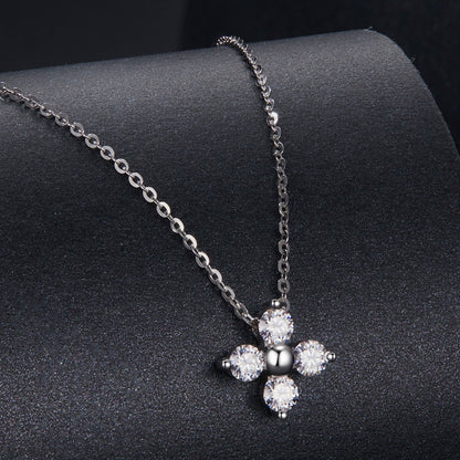 925 Sterling Silver &amp; White Gold Plated Moissanite Necklace 40+5cm for Women  DestGlow