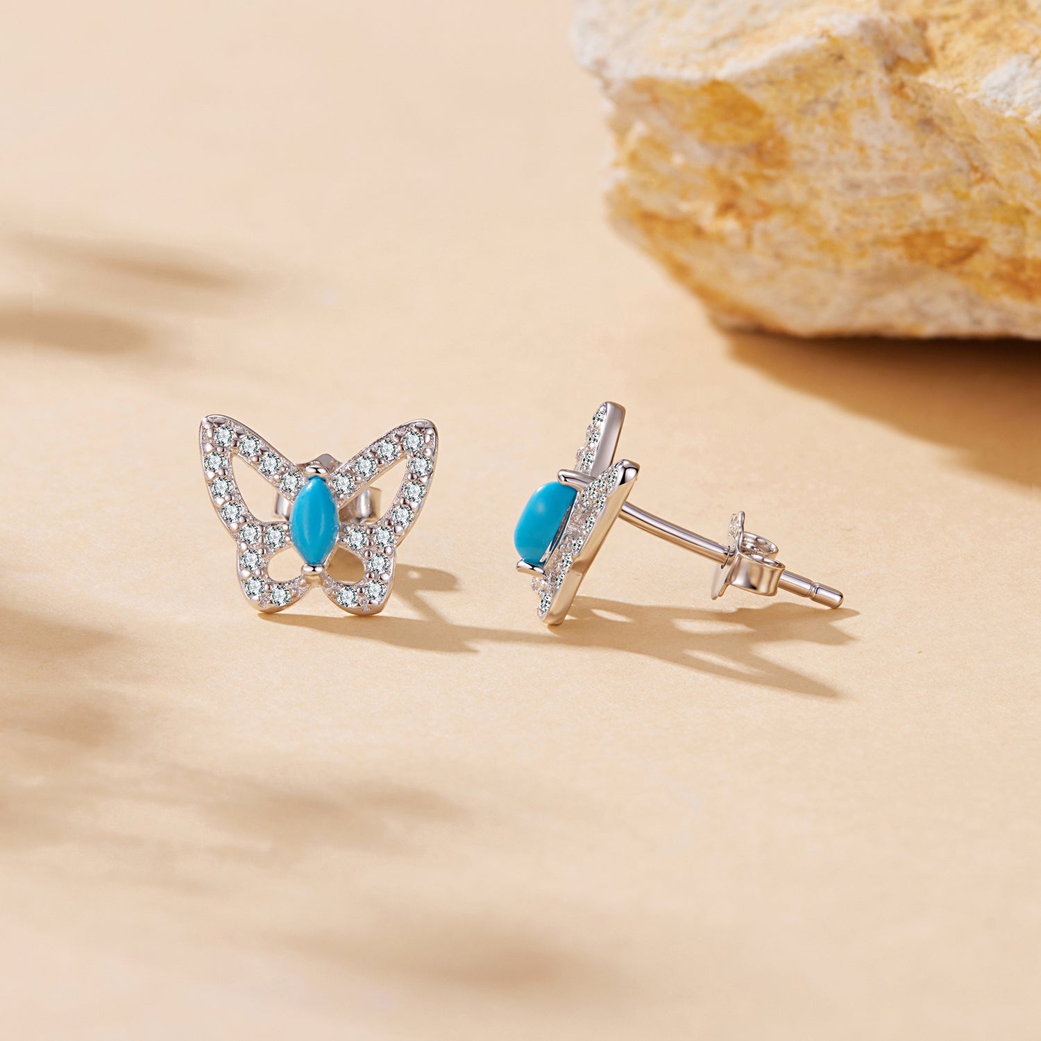 925 Sterling Silver White Gold Plated Earrings with Synthetic Turquoise and CZ  DestGlow