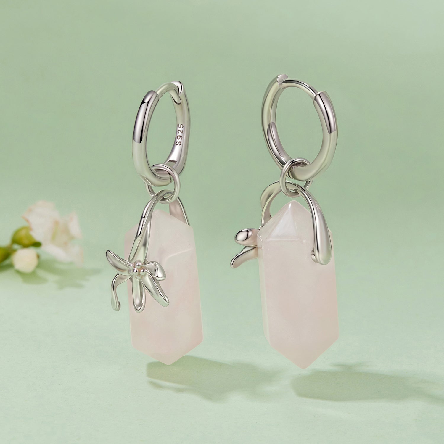 925 Sterling Silver Earrings with Natural Crystal and White Gold Plating  DestGlow