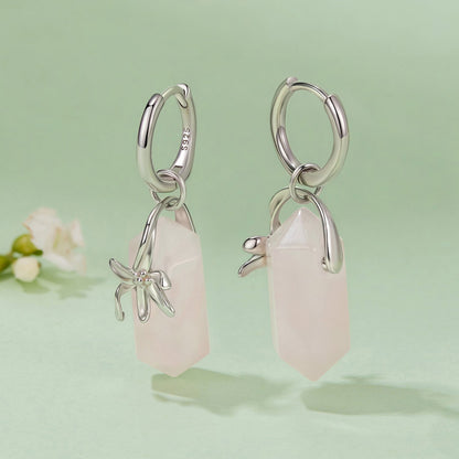 925 Sterling Silver Earrings with Natural Crystal and White Gold Plating  DestGlow