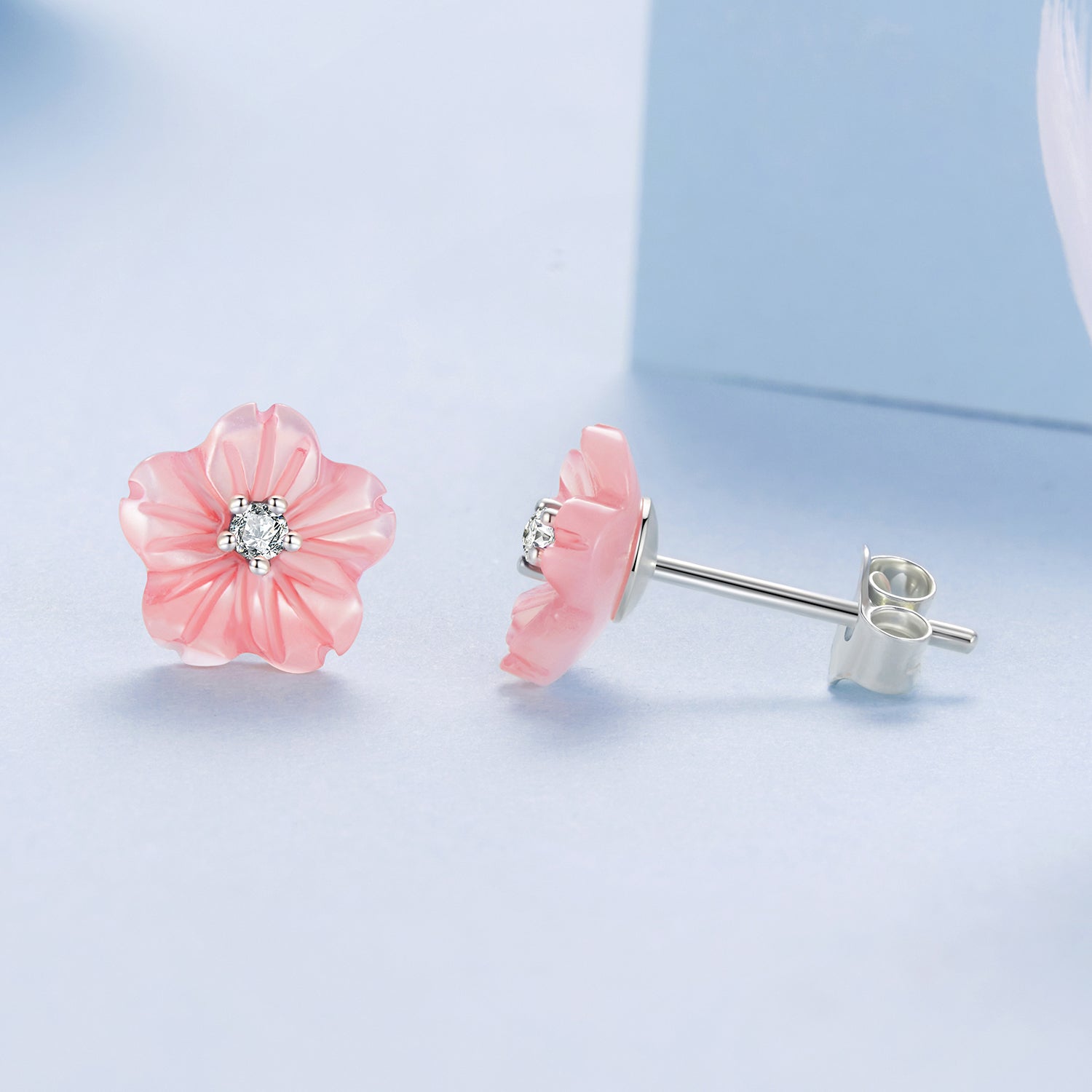 925 Sterling Silver Earrings with High-Quality Nacre and Pavé CZ, Oxidized Silver  DestGlow