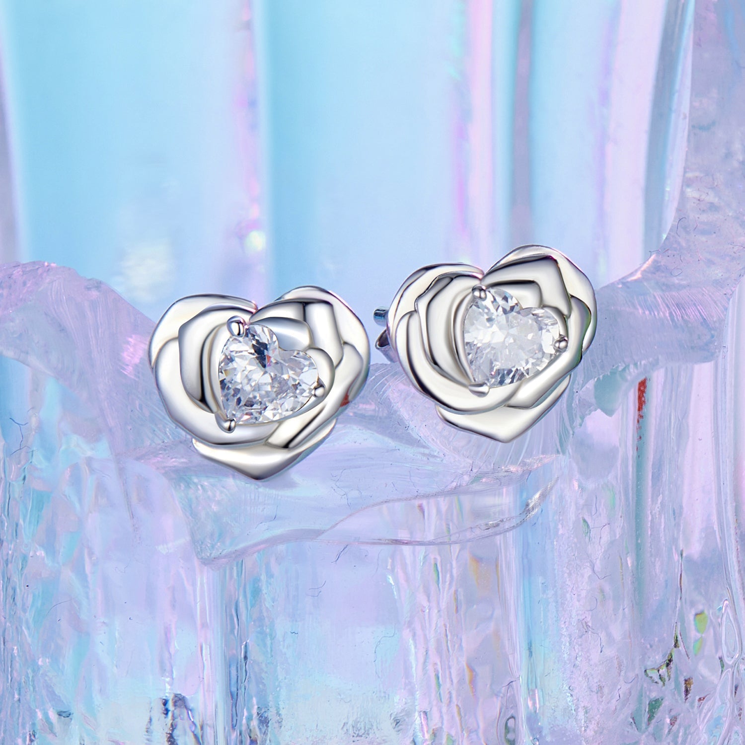 925 Sterling Silver Earrings with Pave Setting CZ and White Gold Plating  DestGlow