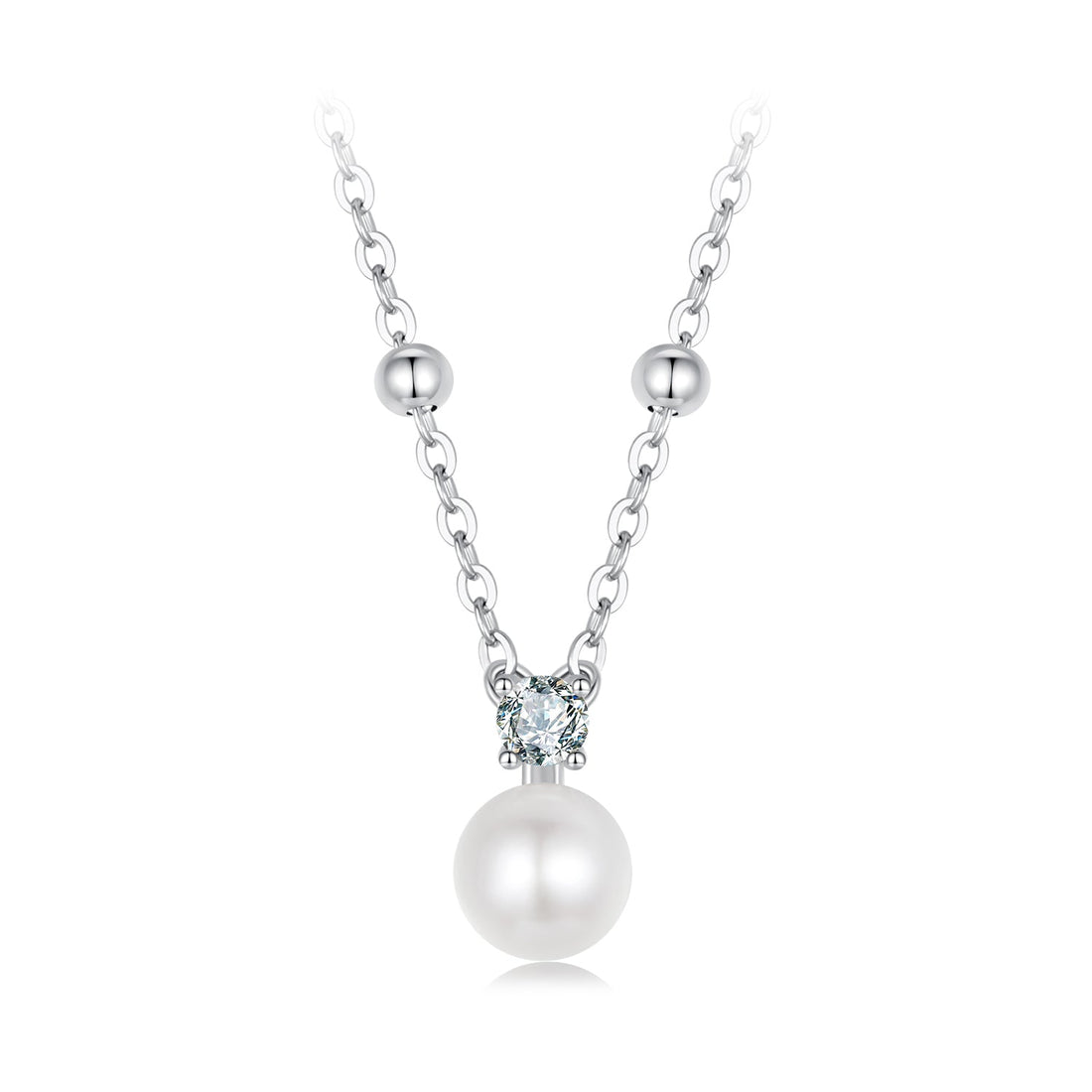 925 Sterling Silver Moissanite and Freshwater Pearl Necklace 40+5cm for Women  DestGlow