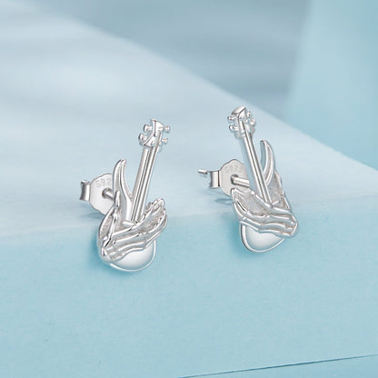 925 Sterling Silver Earrings for Women with White Gold Plating, Size 1.5x0.6cm  DestGlow