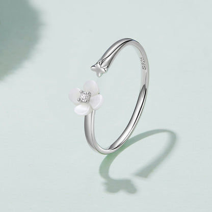 925 Sterling Silver White Gold Plated Ring with Nacre and CZ for Women  DestGlow